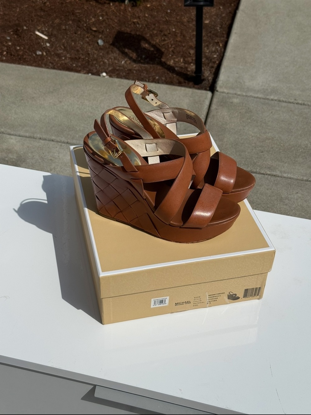 Michael Kors Leather Brown Wedge Sandals - Women